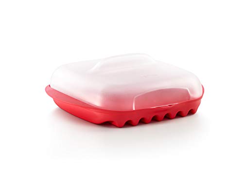 Lekue Microwave Bacon & Sausage Cooker with High Lid, Large, Red