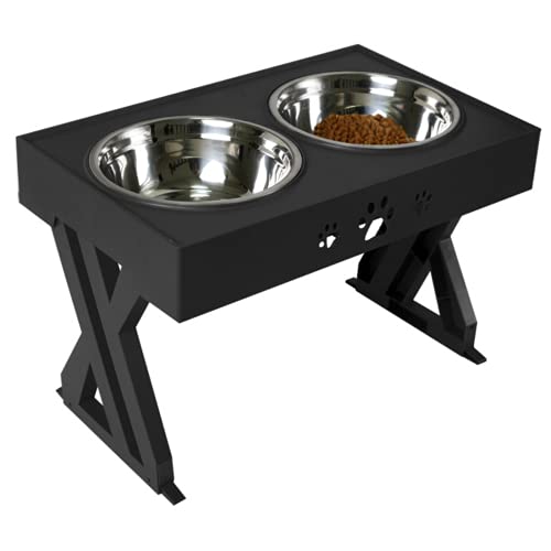 Wisedog Raised Dog Bowls for Large Dogs Elevated Dog Bowl - Adjusts to 3 Heights,2.8”, 7.5', & 11.6'' Stand (Black)