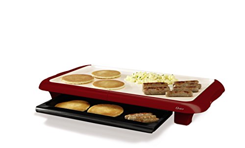 Oster Titanium Infused DuraCeramic Griddle with Warming Tray, Candy Apple Red (CKSTGRFM18MR-TECO)