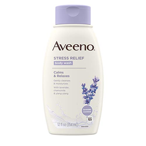 Aveeno Stress Relief Body Wash with Soothing Oat, Lavender, Chamomile & Ylang-Ylang Essential Oils, Dye- & Soap-Free Calming Body Wash for Shower Gentle on Sensitive Skin, 12 fl. Oz