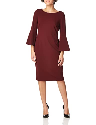 Calvin Klein Women's 3/4-Peplum Sleeve Sheath Dress, Rosewood, 8