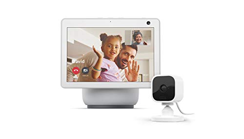 All-new Echo Show 10 (3rd Gen) | Glacier White with Blink Mini Indoor Smart Security Camera, 1080 HD with Motion Detection