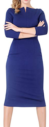 Marycrafts Women's Work Office Business Square Neck Sheath Midi Dress 12 Navy Blue