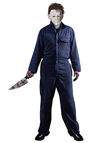 Adults Michael Myers Costume with Blood Mask Knife Scary Halloween Coverall Jumpsuit for Horror Props Cosplay RA002L