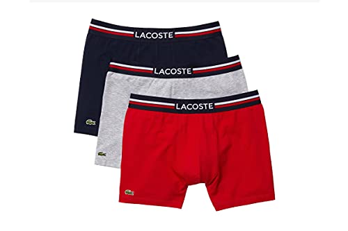 Lacoste - Mens Boxer Briefs Pack 3 French Flag Iconic Lifestyle, Size: Large, Color: Navy Blue/Silver Chine-Re