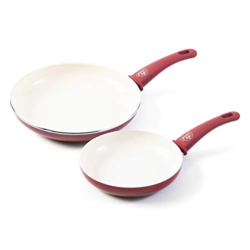 GreenLife Soft Grip Ceramic Non-Stick 7' and 10' Open Frypan Set, Burgundy -