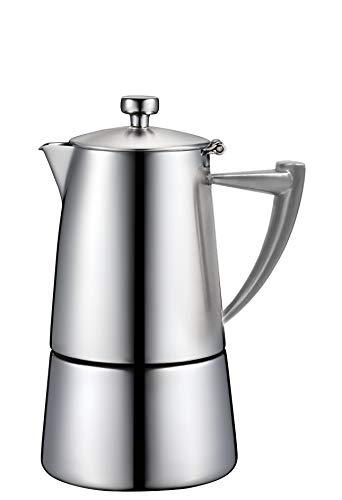 Cuisinox Roma Satin Finish Stainless Steel Moka Pot Stovetop Espresso Maker with Induction Base, 4-Cups (6 oz)