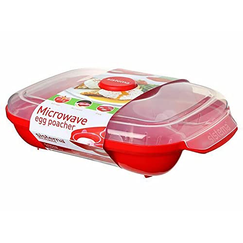 Sistema Microwave Poacher for up to 4 Eggs, Red/Clear, 28.7 x 20.5 x 8.4 cm