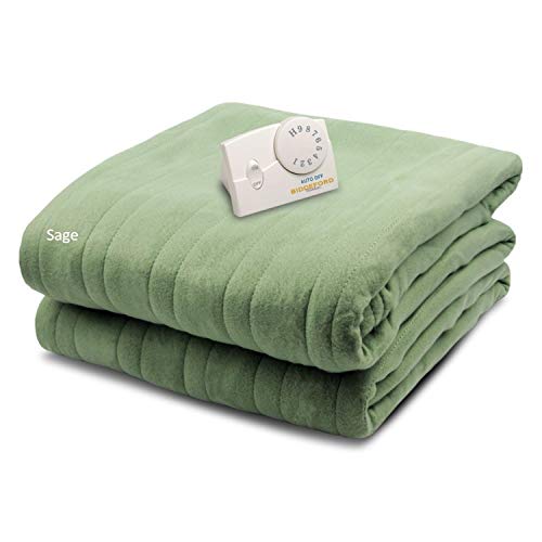 Biddeford Blankets Comfort Knit Electric Heated Blanket with Analog Controller, Twin, Sage Green