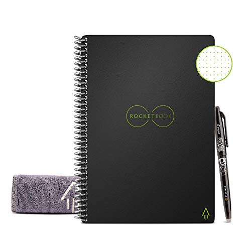 Rocketbook Smart Reusable Notebook - Dot-Grid Eco-Friendly Notebook with 1 Pilot Frixion Pen & 1 Microfiber Cloth Included - Infinity Black Cover, Executive Size (6' x 8.8')