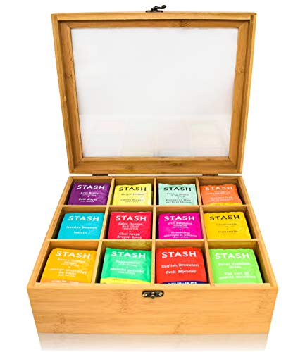 RoyalHouse Natural Bamboo Tea Bag Organizer Box, Organizers and Storage, Drawer Organizer Tea Box, 12 Compartments
