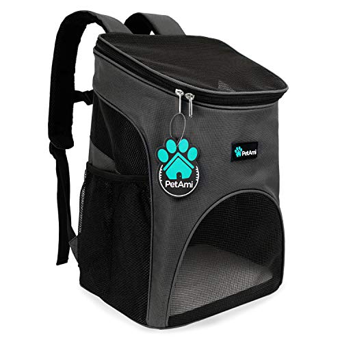 PetAmi Premium Pet Carrier Backpack for Small Cats and Dogs | Ventilated Design, Safety Strap, Buckle Support | Designed for Travel, Hiking & Outdoor Use (Gray)