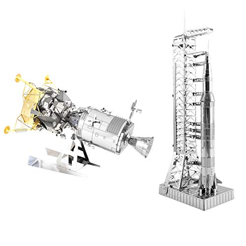 Fascinations Metal Earth 3D Metal Model Kits Set of 2 - Apollo CSM with LM and Apollo Saturn V with Gantry