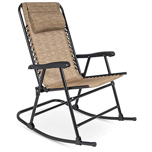 Best Choice Products Foldable Zero Gravity Rocking Mesh Patio Lounge Chair w/Headrest Pillow - Beige