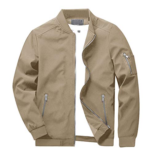 CRYSULLY Men’s Casual Sport Varsity Lightweight Softshell Bomber Jacket Coat Khaki