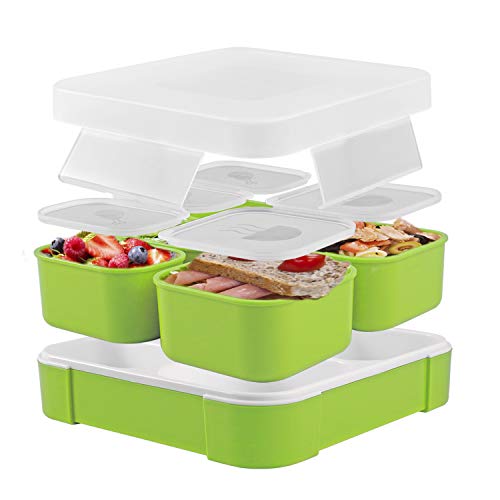 Fun Life Bento Lunch Box, 5 Compartment Insulated Leakproof Meal Prep Container Eco-Friendly Reusable for Men, Women, Adults, Kids (green)