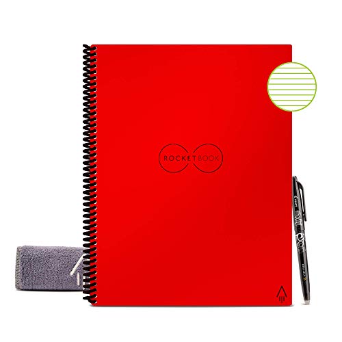 Rocketbook Smart Reusable Notebook - Lined Eco-Friendly Notebook with 1 Pilot Frixion Pen & 1 Microfiber Cloth Included - Atomic Red Cover, Letter Size (8.5' x 11')