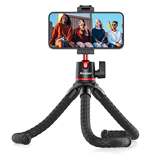 Phone Tripod, Anozer Flexible Tripod with Universal Clip&Cold Shoe Mount,Bendable Small Tripod Stand Holder Compatible with iPhone 13 Mini/13 Pro/Camera/GoPro,Portable iPhone Tripod for Live Streaming