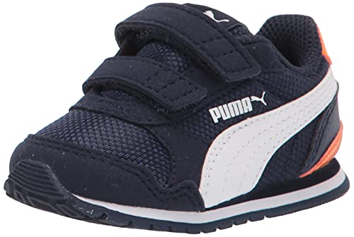 PUMA Unisex-Baby Carson 2 Metallic Mesh Hook and Loop Sneaker Black-Gold, 4 Toddler