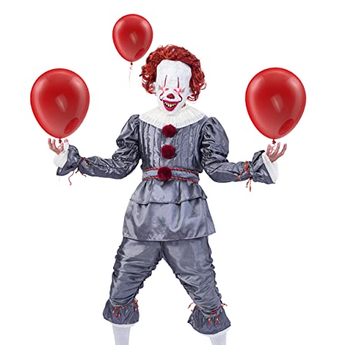 adult IT Clown Halloween Costume -With latex Mask and balloons, luxury set for Halloween. (Small/Medium)