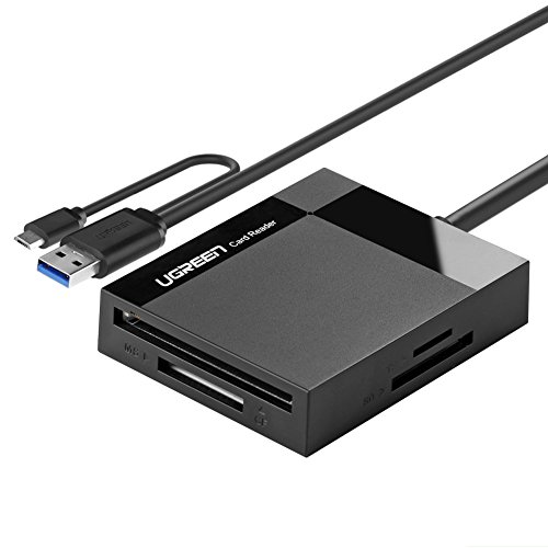 UGREEN SD Card Reader Android USB 3.0 OTG Hub Card Adapter On The Go 5Gbps Read CF, CFI, TF, SDXC, SDHC, SD, MMC, Micro SDXC, Micro SD, Micro SDHC, MS, UHS-I for Windows, Mac, Linux, Android 1.5ft