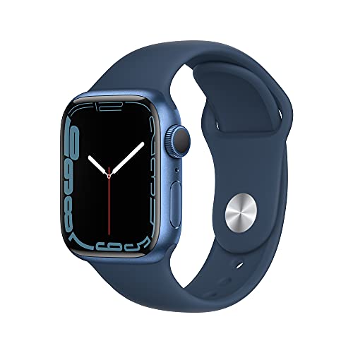 Apple Watch Series 7 [GPS 41mm] Smart Watch w/ Blue Aluminum Case with Abyss Blue Sport Band. Fitness Tracker, Blood Oxygen & ECG Apps, Always-On Retina Display, Water Resistant