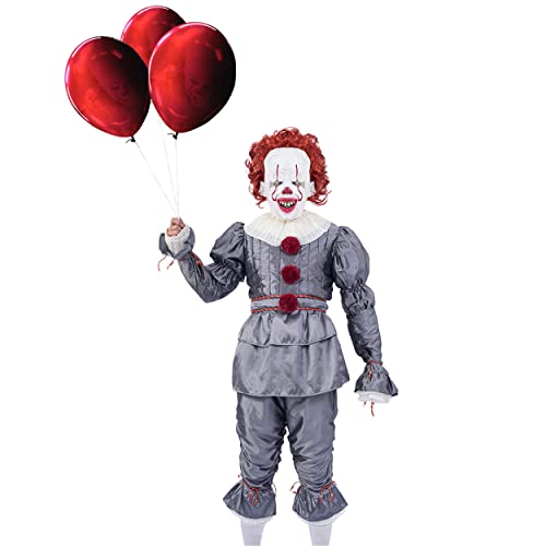 Halloween Deluxe IT Clown Costume Large Adult and Child sizes with Clown Mask and Balloons. (Adult-S/M)