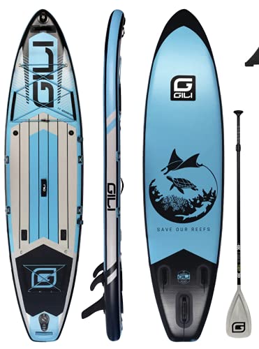 GILI Adventure Inflatable Stand Up Paddle Board: Lightweight, Durable Touring SUP: Wide & Stable Stance 11' x 32' x 6' Thick (Blue)
