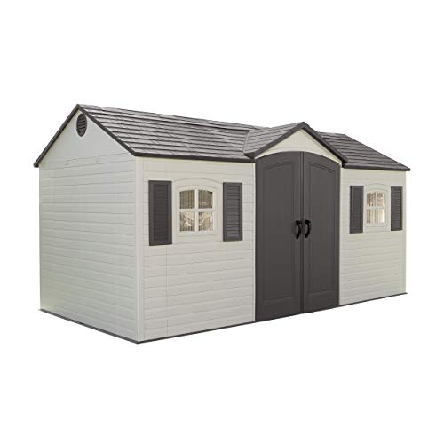 Lifetime 6446 Outdoor Storage Shed with Shutters, Windows, and Skylights, 8 by 15 Feet, Putty/Brown