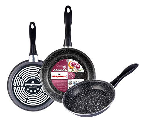 Megafesa K2 Gransasso - Set of 3 Frying Pans, 18/20/24 cm Diameter, Dark Grey Colour
