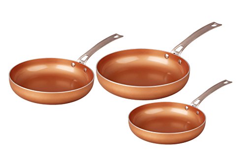 CONCORD 3 Piece Ceramic Coated -Copper- Frying Pan Cookware Set (Induction Compatible)