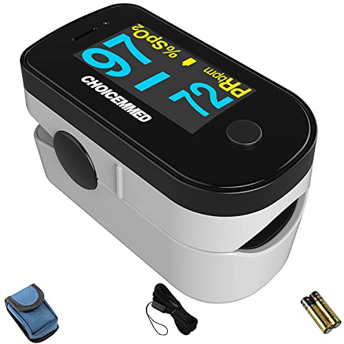 CHOICEMMED Black Dual Color OLED Finger Pulse Oximeter - Blood Oxygen Saturation Monitor with Color OLED Screen Display and Included Batteries - O2 Saturation Monitor