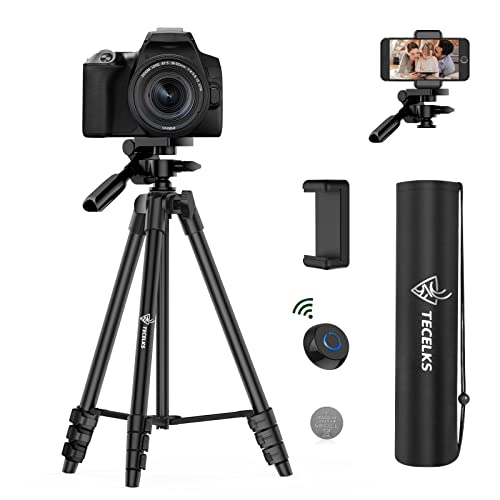 Camera Tripod, 55' Phone Tripod Stand with Remote Shutter, Carry Bag for Travel Record/TIK Tok/Photography/Live Stream/YouTube Video, Compatible DSLR and Smartphone