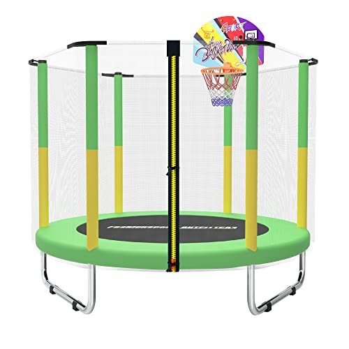 FASHIONSPORT OUTFITTERS Trampoline with Safety Enclosure -Indoor or Outdoor Trampoline for Kids-Yellow/Green-5 feet