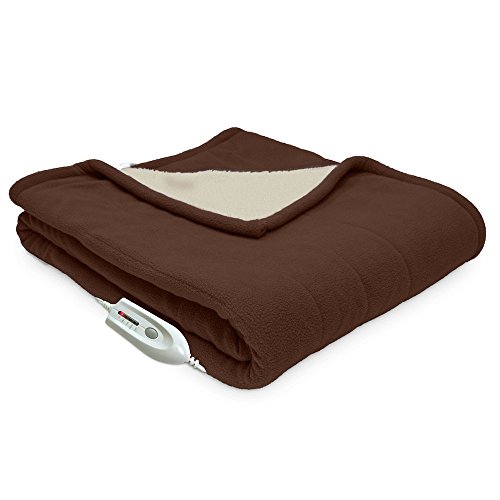 Serta | Reversible Sherpa/Fleece Heated Electric Throw Blanket, Standard, (Chocolate)