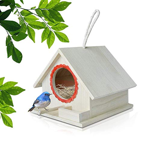 Wooden Bird Nest Box by PetsN’All, Vintage Bird House Nest Small Hanging Natural Wooden Window Garden Bird Nesting Box for Bird Watching