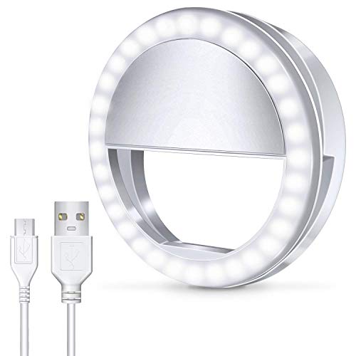 Meifigno Selfie Ring Light, [Rechargeable] with 36 LED Lights, 3-Level Adjustable Brightness Clips On Phone Ring Light Compatible with iPhone X Xr Xs 8 Plus 11 12 13 Pro Max iPad Laptop Samsung, White