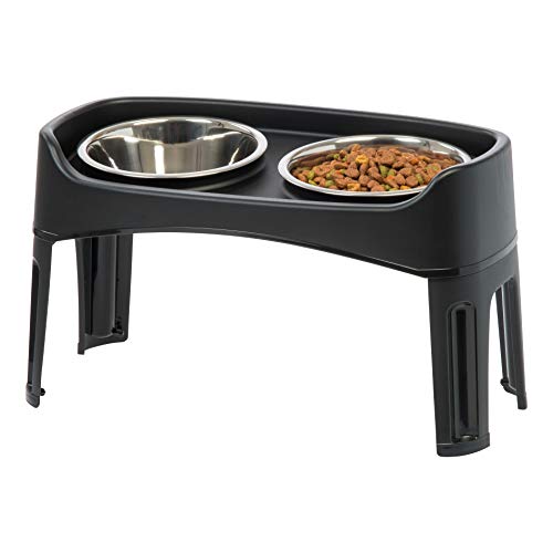 IRIS USA Elevated Dog Bowls - Dog Food Bowls Elevated for Large Dogs - Dog Raised Bowls with 2 Stainless Steel Bowls 2 Quart 12' Height - Black