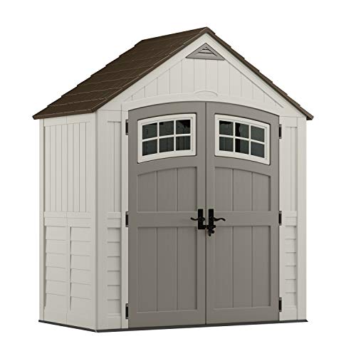 Suncast BMS7400D 6' x 3' Cascade Storage Shed-Natural Wood-Like Outdoor Stora, Vanilla with Slate accents