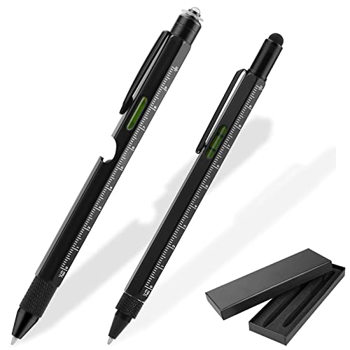 ATDIAG 2Pcs Multi-tool Pens and Stylus - Aluminum Ruler/Screwdriver/LED Light/Level/Bottle Opener/Touchscreen Stylus, Christmas Stocking Stuffers Gifts for Men/Dad Cool Gadgets
