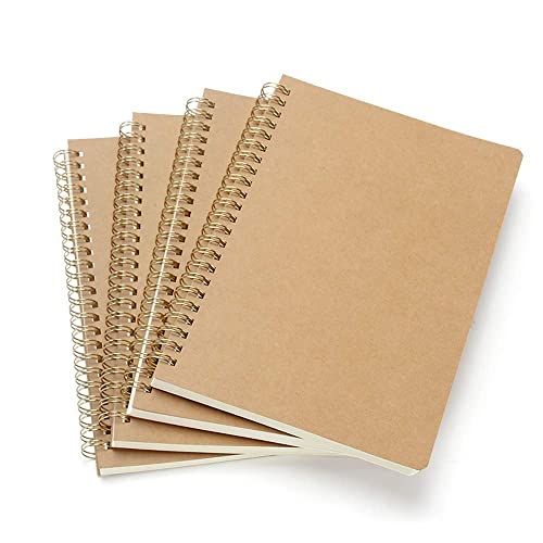 tiwiw VEESUN Small A5 Spiral Notepad 4 Set, Kraft Cover Blank Page (80 Sheets) Sketchbook Sketchpad, Classic Pocket Note Book Drawing Block Reporters Notepad, Good for memos, Painting and Graffiti
