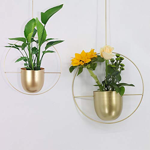 Sinolodo Metal Plant Pot, Modern Planter,Hanging Planter Stand for Indoor Outdoor Plants Home Office Decor(2pcs-Gold Round)
