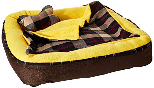 Fancy Pets Dog Bed with Toy and Blanket Yellow - Medium