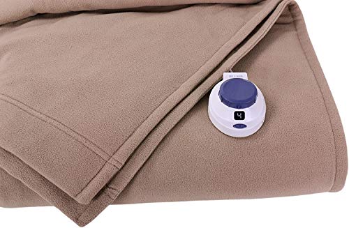 SoftHeat by Perfect Fit | Luxury Fleece Electric Heated Blanket with Safe & Warm Low-Voltage Technology (Full, Beige)
