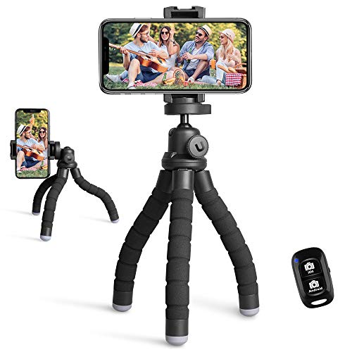 UBeesize Phone Tripod, Portable and Flexible Tripod with Wireless Remote and Clip, Cell Phone Tripod Stand for Video Recording (Black)