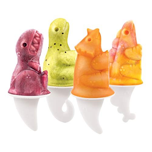 Tovolo Dino Ice Pop Molds, Flexible Silicone, Easily-Removable, Dishwasher Safe, Set of 4 Popsicle Makers with Sticks
