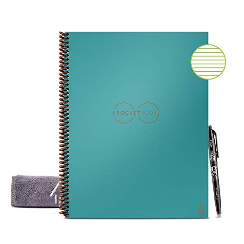 Rocketbook Smart Reusable Notebook - Lined Eco-Friendly Notebook with 1 Pilot Frixion Pen & 1 Microfiber Cloth Included - Neptune Teal Cover, Letter Size (8.5' x 11')