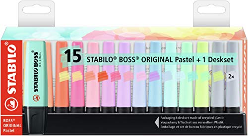Stabilo BOSS Original Highlighters Set, 15-Color Pastel Desk Set