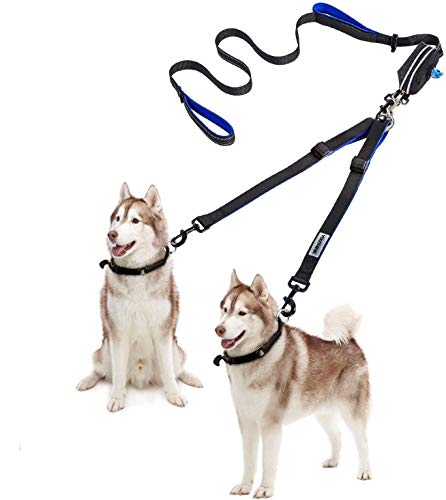 YOUTHINK Double Dog Leash, No Tangle Dog Walking Leash 2 Dogs up to 180lbs, Comfortable Adjustable Dual Padded Handles, Bonus Pet Waste Bag for Best Gifts (Double Dog Leash)