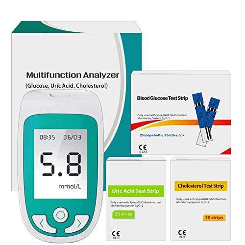 HEYUANPIUS Blood Glucose Monitor Kit 3 in 1 Multi-Function Blood Glucose Monitor Cholesterol Uric Acid Meter Glucometer Diabetes Gout Test Blood Sugar Test Strips